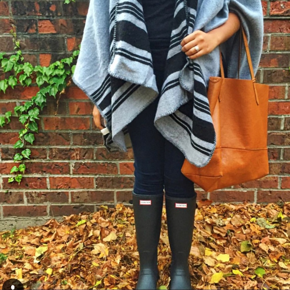 Grey and black poncho